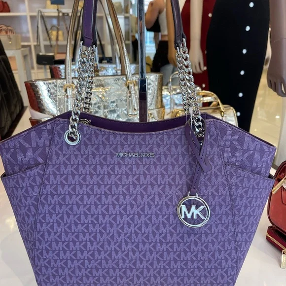 MICHAEL KORS 
Jet Set Travel Lg Signature Chain Shoulder Tote Bag
Dark Purple - Picture 11 of 16